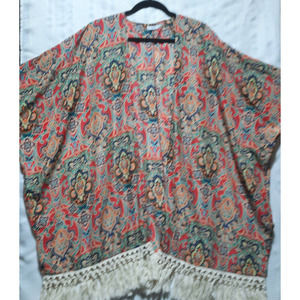 Tobi Sheer ‎ Multi Colored Kimono w/ Cream Colored Tassels
